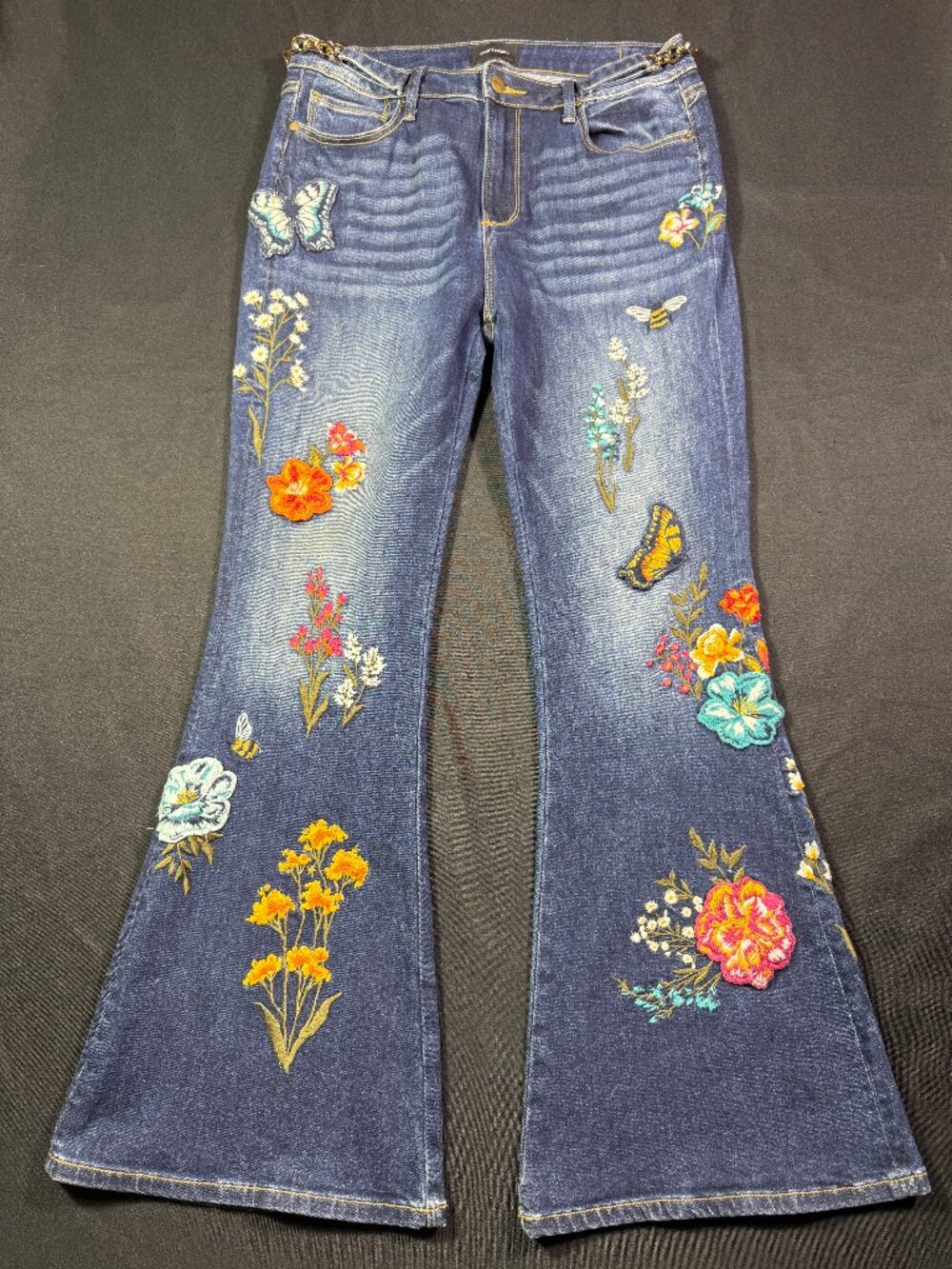 Free People x Driftwood Farrah Embroidered Flare Jeans Sz 30 - Picture 6 of 16